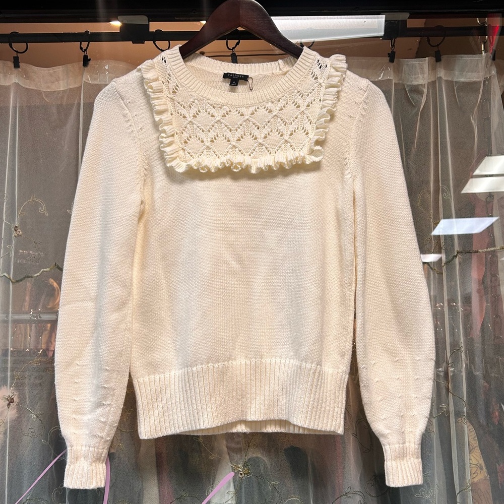 talbots romantic white ruffle knit sweater small